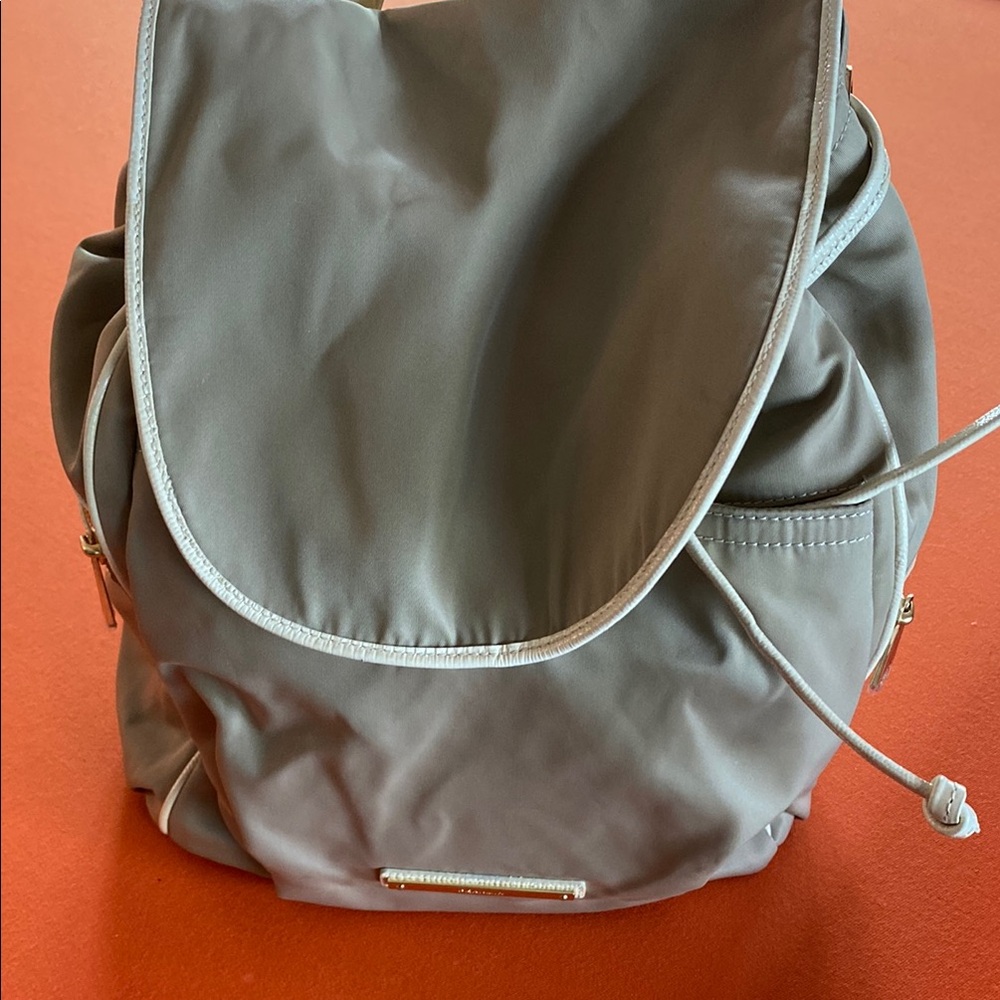 Brahmin taupe Backpack with Flap and Drawstring Closure